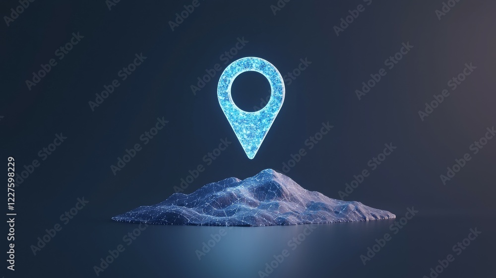 Aufkleber a glowing location pin above a textured surface, symbolizing navigation or mapping.