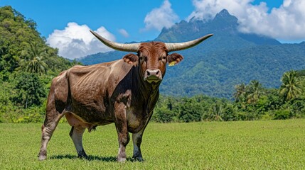 Majestic Longhorn in Tropical Paradise