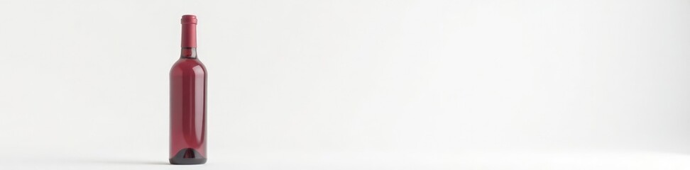 A lone red wine bottle against a stark white backdrop, crisp, elegance, wine
