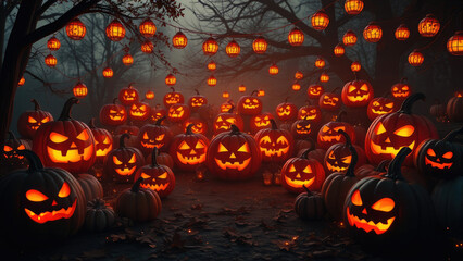 Halloween party invitation background with pumpkins, October events, autumnal decor, festive Halloween, spooky season, pumpkin patch