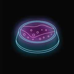 Neon sign of a full dog bowl glowing on a black background, perfect for pet shop advertisement