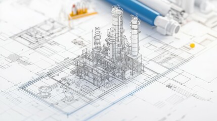 Technical blueprint of an industrial facility with detailed engineering design elements.