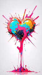 Colorful Abstract Love Art with Red and Blue Dynamic Brush Strokes for Passion heart shaped illustration retro wallpaper