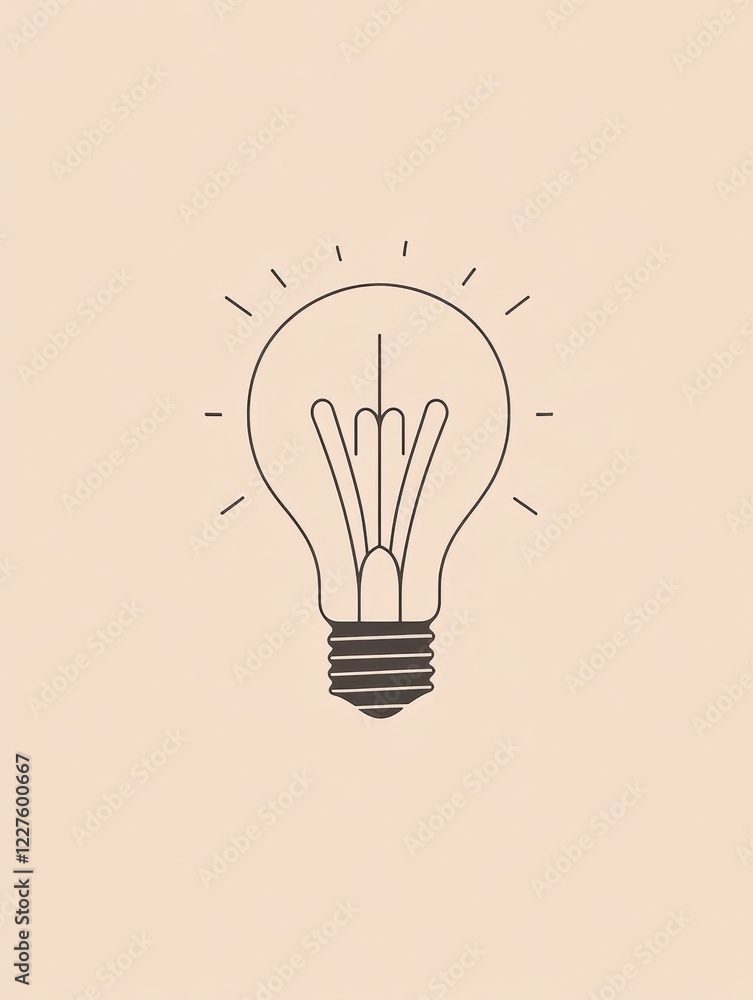 Aufkleber light bulb design featuring intricate filament details and radiant energy on a soft beige background