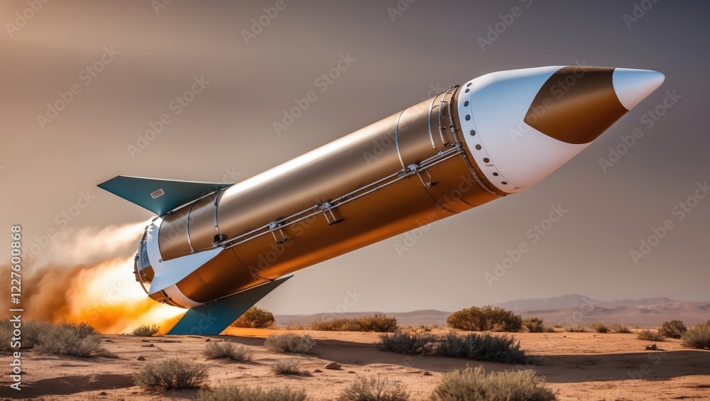 Poster missile launch event at desert testing site aerospace technology in action