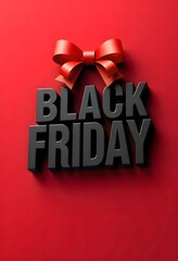 Black Friday Sale Red Background 3D Text Design Bow Gift Offer Deals Image      