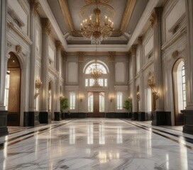 Grand foyer with high ceilings and marble floors, marble floors, high ceilings