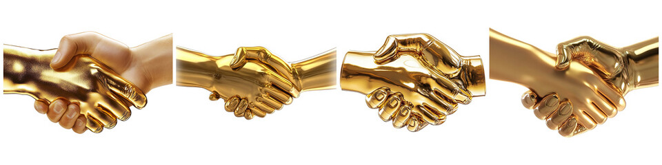 Set of gold handshake isolated on transparent background