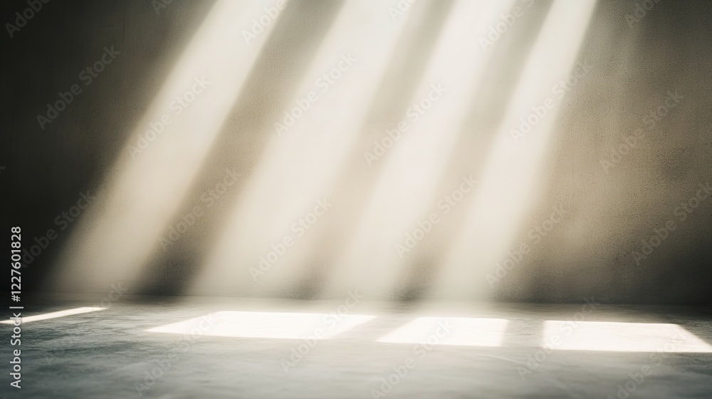 Poster sunlight streams through a dim room, creating a serene and contemplative atmosphere.