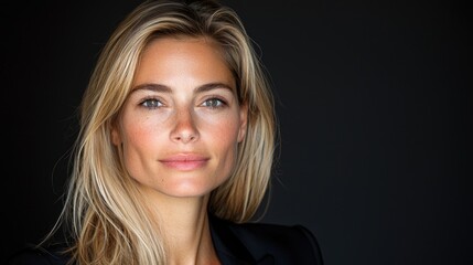 Fototapeta premium Confident woman portrait, studio shot, dark background, professional headshot, website use