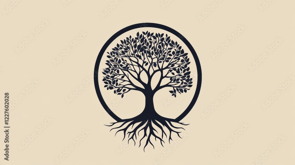 Aufkleber intricate tree of life design showcasing detailed roots and branches surrounded by a circular frame.