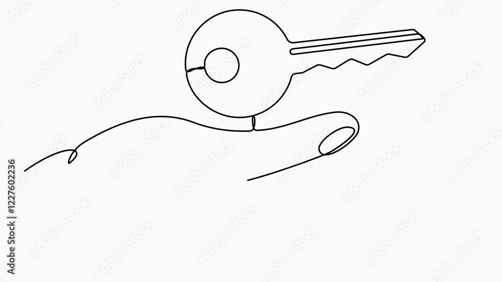 Poster continuous line drawing hand with key animation. private security symbol animated video.