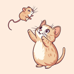 Cat And cute Mouse  vector illustration 