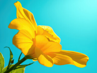 Fototapeta premium Single yellow bloom contrasting against a bright blue backdrop, bloom, sky, blue, isolated, bright