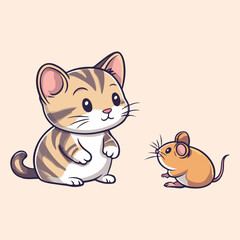 Cat And cute Mouse  vector illustration 