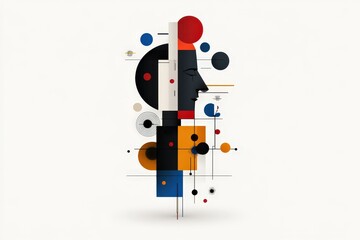 Obraz premium This image features a striking silhouette profile composed of various geometric shapes and vibrant colors, evoking a sense of modern artistic expression and design.