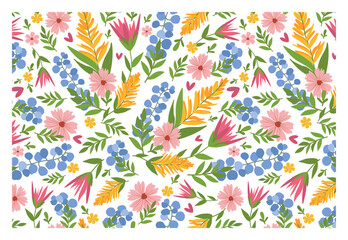 Seamless pattern with bright flowers abstract on white background. Vector illustration for poster, invitation, greeting card or fabric