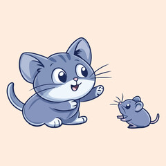 Cat And cute Mouse  vector illustration 