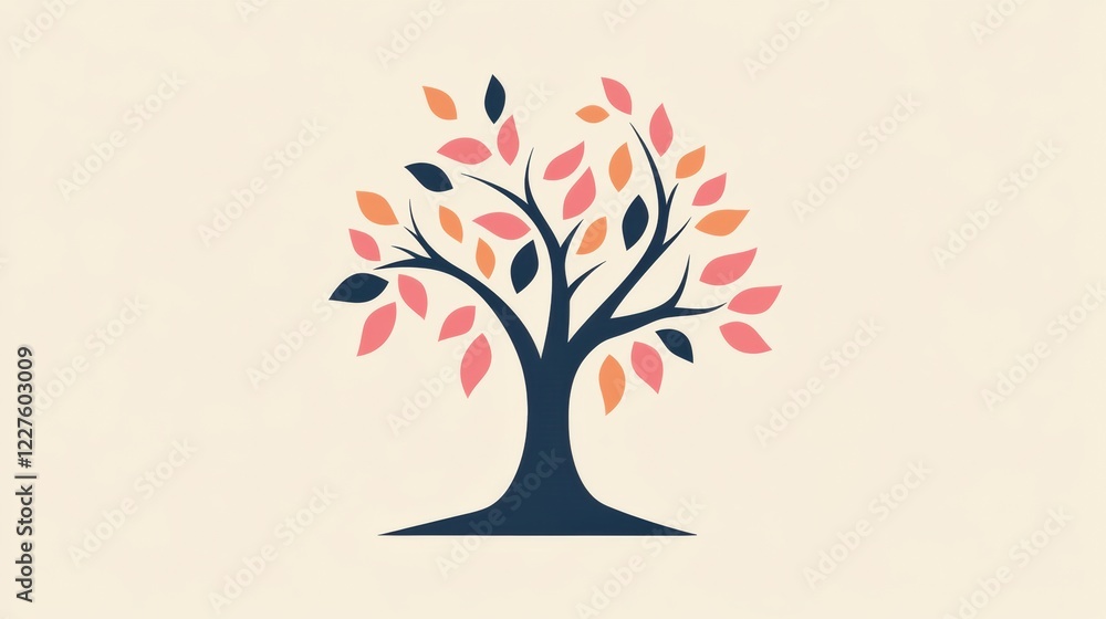 Poster modern tree icon featuring stylized branches and colorful leaves suitable for various digital design