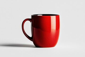 A beautiful red mug displayed elegantly against a plain background, showcasing its glossy finish and sleek design, perfect for any beverage or aesthetic.