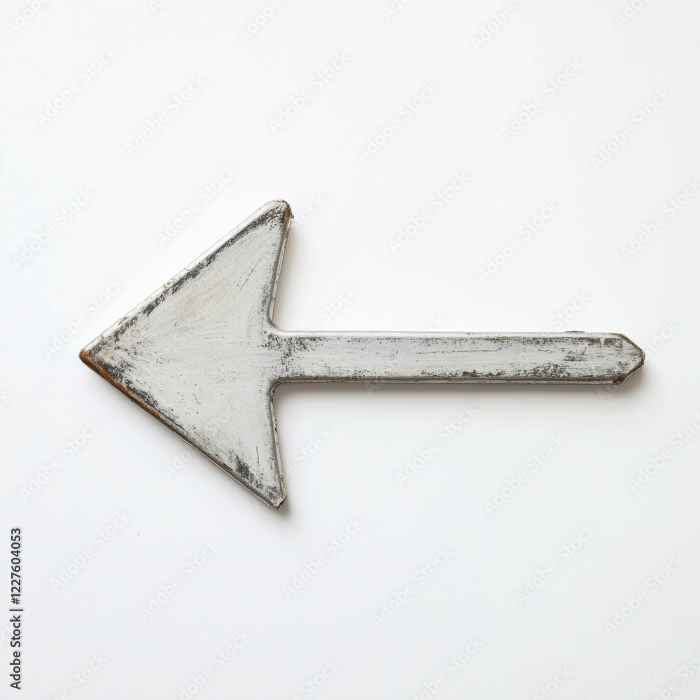 Poster unique vintage wooden arrow sign pointing to the right on a plain background. generative ai