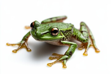 Obraz premium This detailed image of a green frog highlights its expressive eyes and vibrant coloration, showcasing the captivating aspects of wildlife and its beauty in nature.