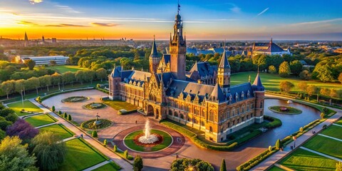 Aerial View of Peace Palace, Hague, Netherlands - Drone Photography