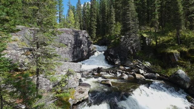 Yazevoy waterfall in the Altai mountains. Nature of Eastern Kazakhstan