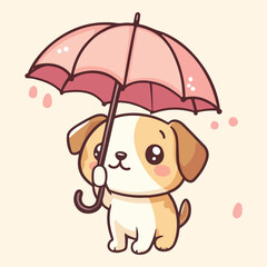 Cute little dog with leaf umbrella cute puppy vector illustration 