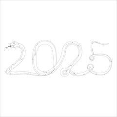 Chinese 2025 Contour White and Black New Year Numeric. Zodiac Asia Silhouette Snake