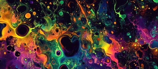 Vibrant Abstract Holographic Liquid Background Featuring Neon Psychedelic Swirls Ideal for Graphic Design Projects and Text Overlays