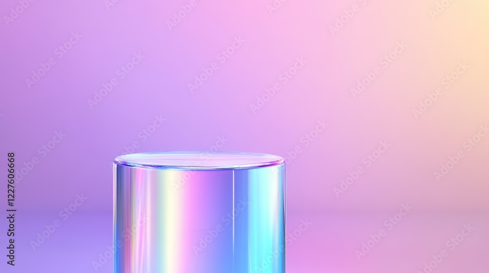 Aufkleber iridescent glass podium on soft gradient backdrop with holographic effect and ample copyspace for pr