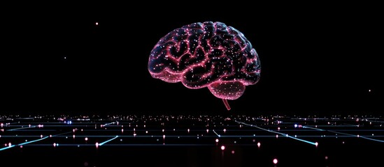 Holographic Digital Brain Representing Artificial Intelligence with Empty Space for Text in Futuristic Background