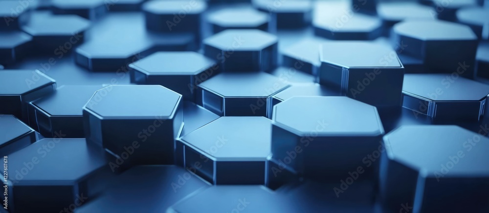 Poster hexagonal shapes on a blue digital technology background with space for text in a modern abstract de