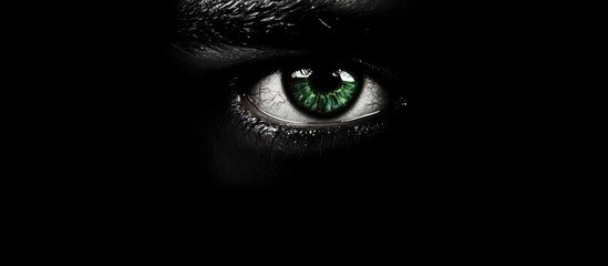 High Contrast Portrait of Green Eyes with Dramatic Expression and Blank Space for Text Display