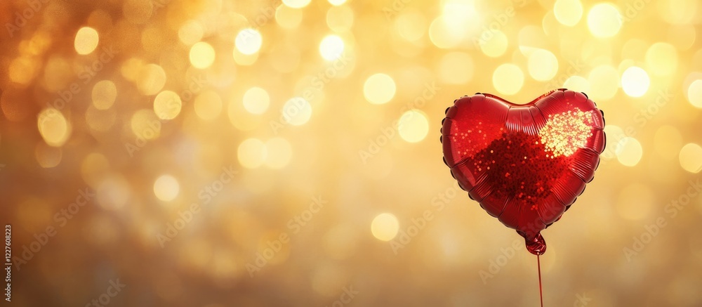 Aufkleber heart-shaped balloon with bokeh glitter background and empty space for romantic messages or text inv