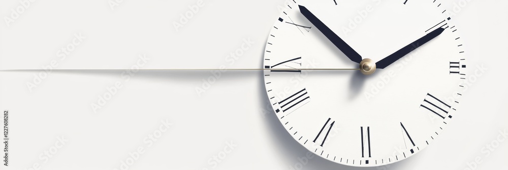 Poster clock displaying time with roman numerals and minimalist design on a plain background. generative ai