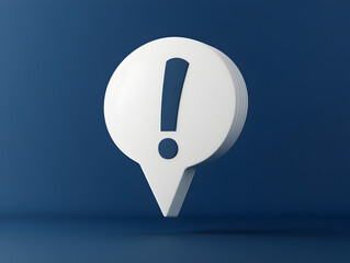 3D exclamation speech bubble icon with warning alert on deep blue background, representing digital error, security risk, cyber safety, caution message, and urgent system notification