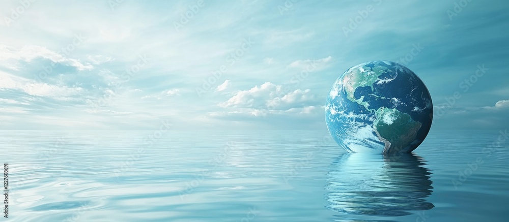 Poster artistic depiction of earth and water in harmony with empty copy space for text or branding