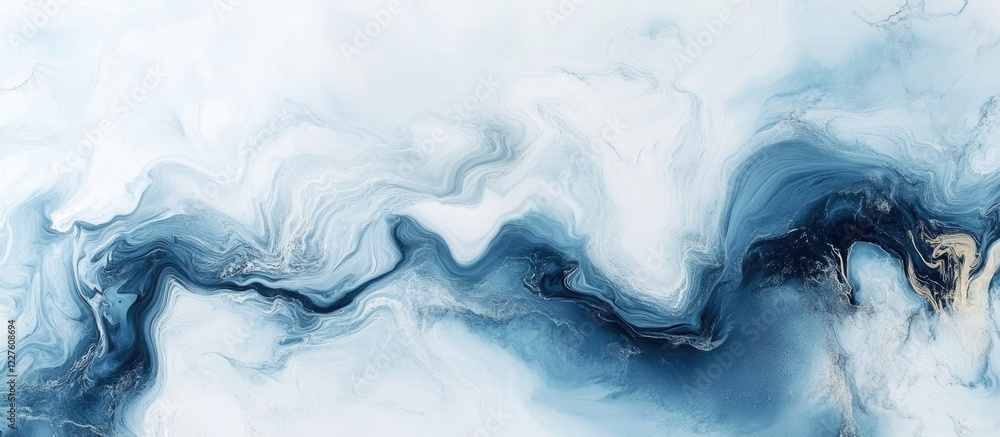 Poster serene abstract composition with fluid blue and white swirls providing ample space for custom text o