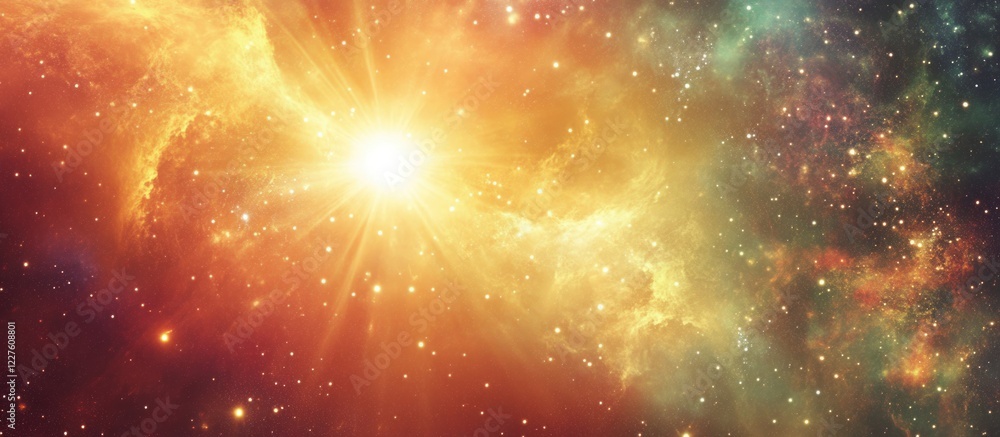 Poster cosmic light and sound vibrations in a colorful universe with space for text overlay