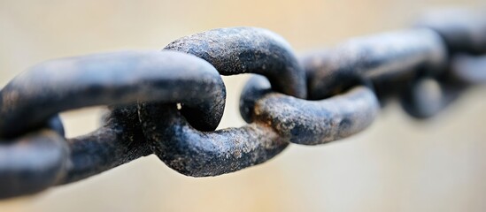 Close Up of a Rusty Metal Chain Linking Together Symbolizing Strength and Connection with Space for Text