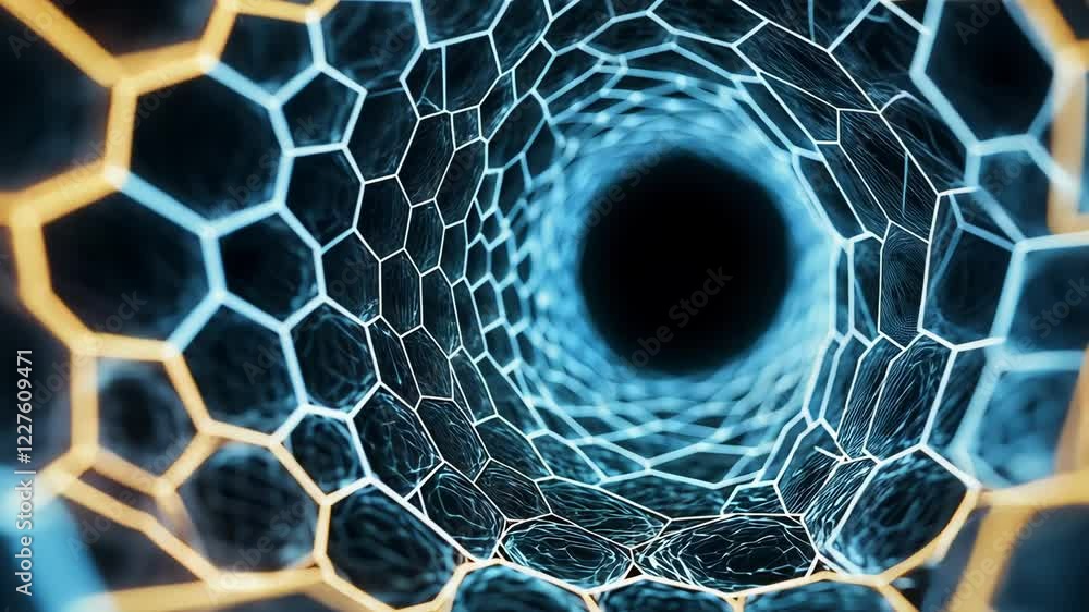 Poster explore the intricate patterns of a hexagonal nanostructure highlighting its unique geometry and des