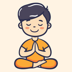 Young boy meditating in lotus position vector illustration