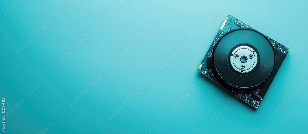 Poster hard drive and ssd on blue background with copy space for technology or data storage concepts