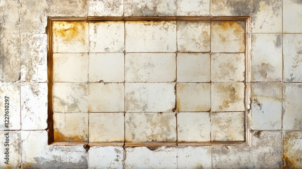 Poster grunge industrial tile frame displaying weathered surface on cardboard cement floor for background o