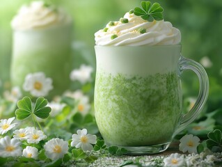Refreshing Irish-themed drink with festive decorations and a vibrant presentation