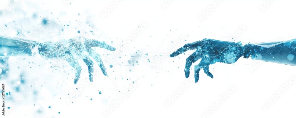 Aufkleber two hands reach towards each other, created with a fluid, ethereal effect, symbolizing connection an