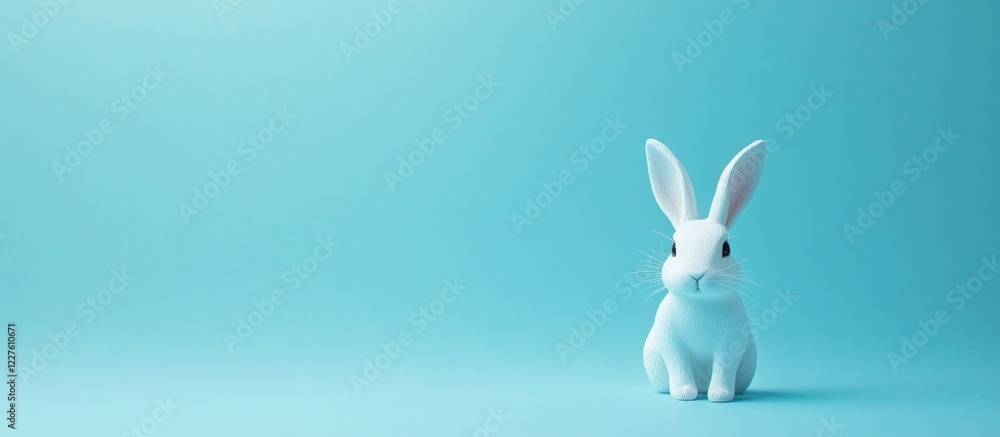 Poster Cheerful white rabbit on serene blue backdrop representing good fortune with ample empty space for your personalized message or text