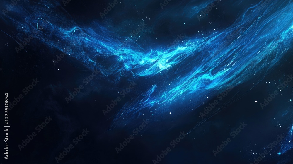 Poster abstract blue glowing banner with interconnected lines and cosmic elements ideal for technology and 